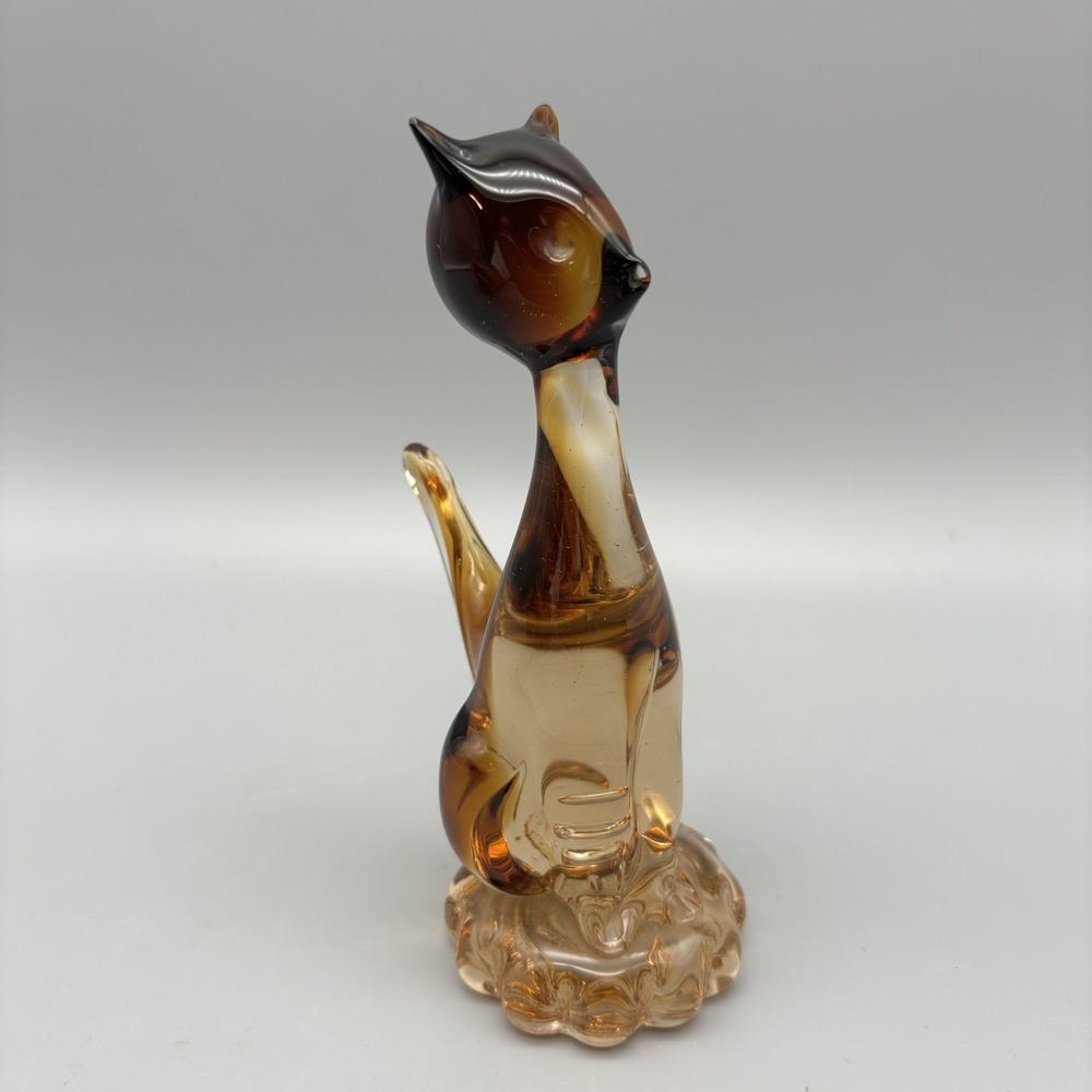 Vintage‎ Amber Art Glass Cat Sculpture Figurine 5.5" Tall - Picture 5 of 10